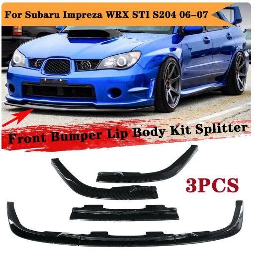 3pcs Front Bumper Splitter Lip Spoiler Kit Ye-Subaru Impreza WRX Sti 2006 2007