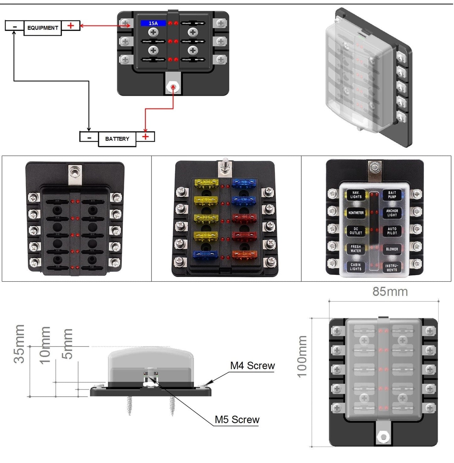 Get Organized and Protected with the 10 Way Fuse Box with Blade Block Holder Kit - Electromann SA