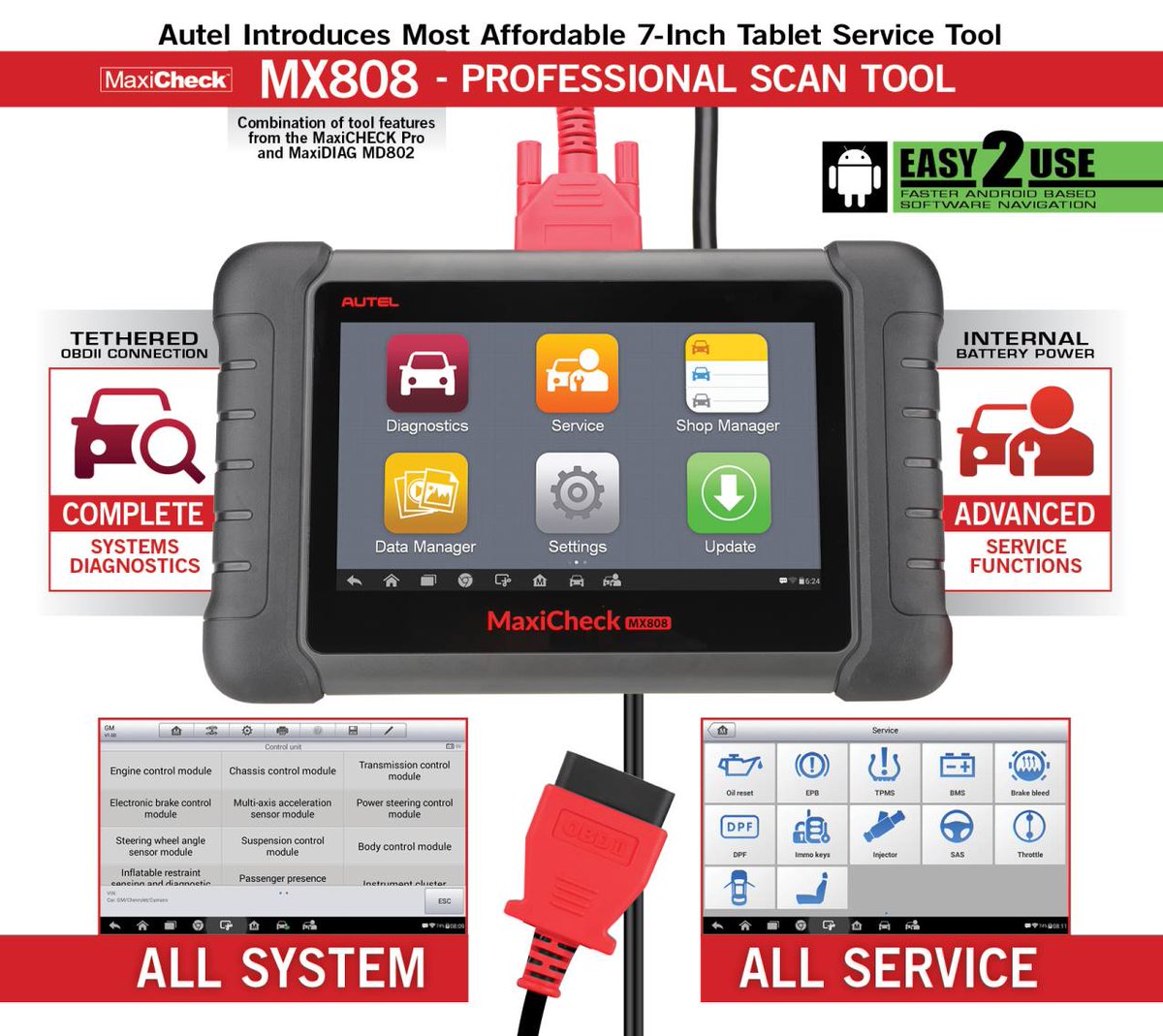 Autel MaxiCheck MX808s Updated 2023 Version | Full System Diagnostic Scanner & Service Tool (80+ Car Makes) - Electromann SA