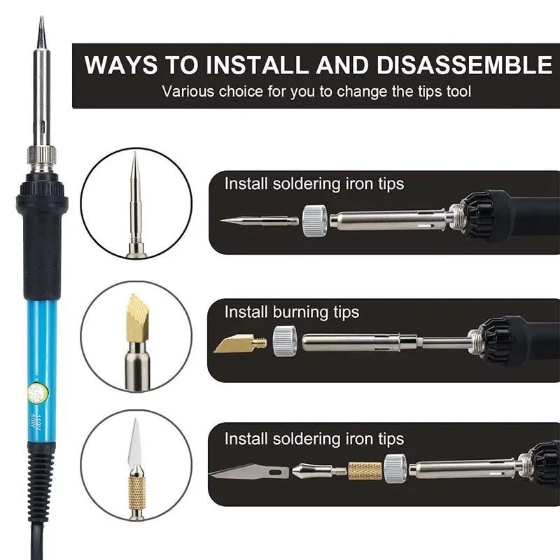 71Pcs 60W Adjustable Temperature Electric Soldering Pyrography Iron Set - Electromann SA
