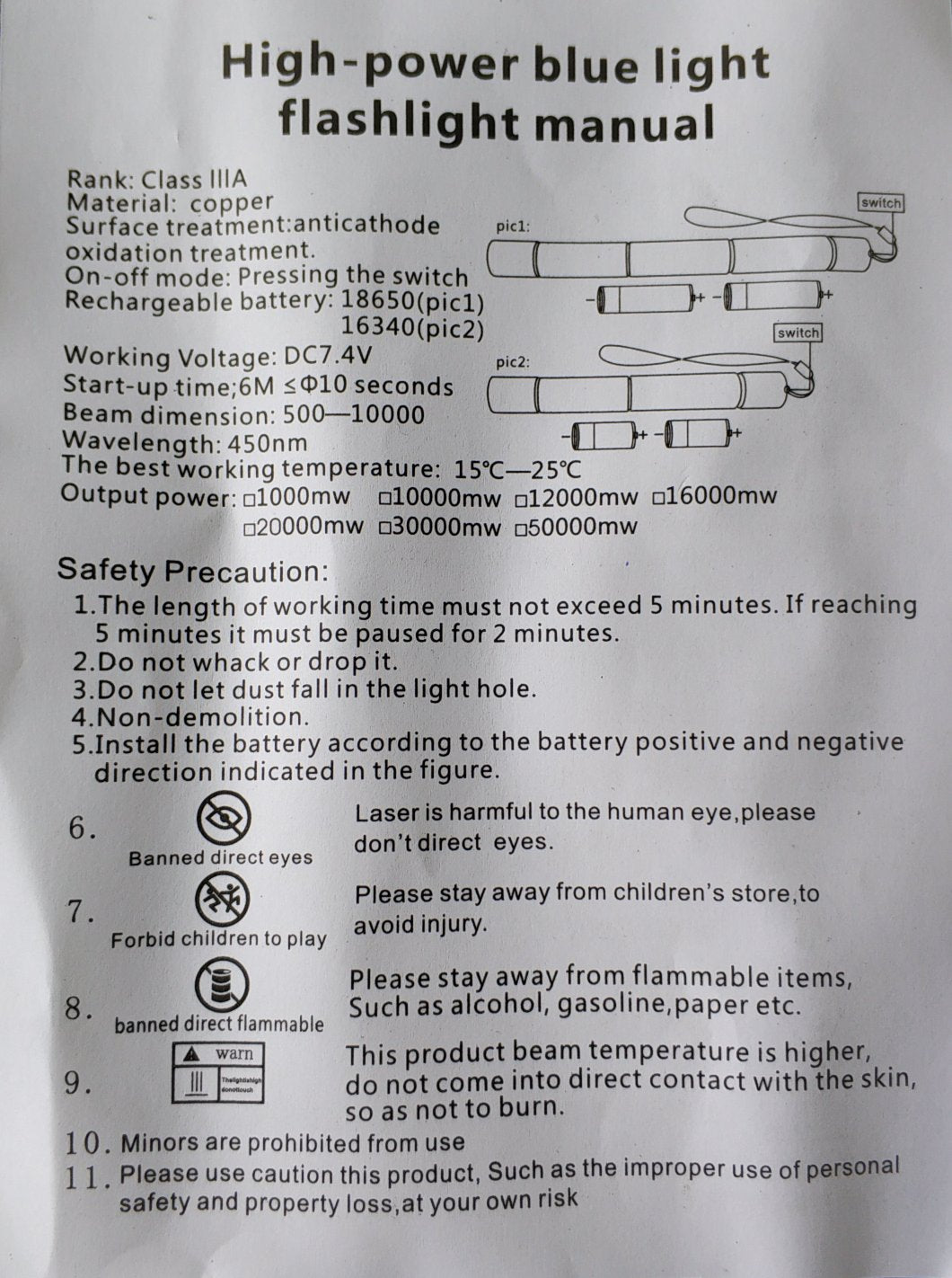 Powerful 1000mw 450nm Blue Laser Pointer for Presentations and Outdoor Activities - Electromann SA