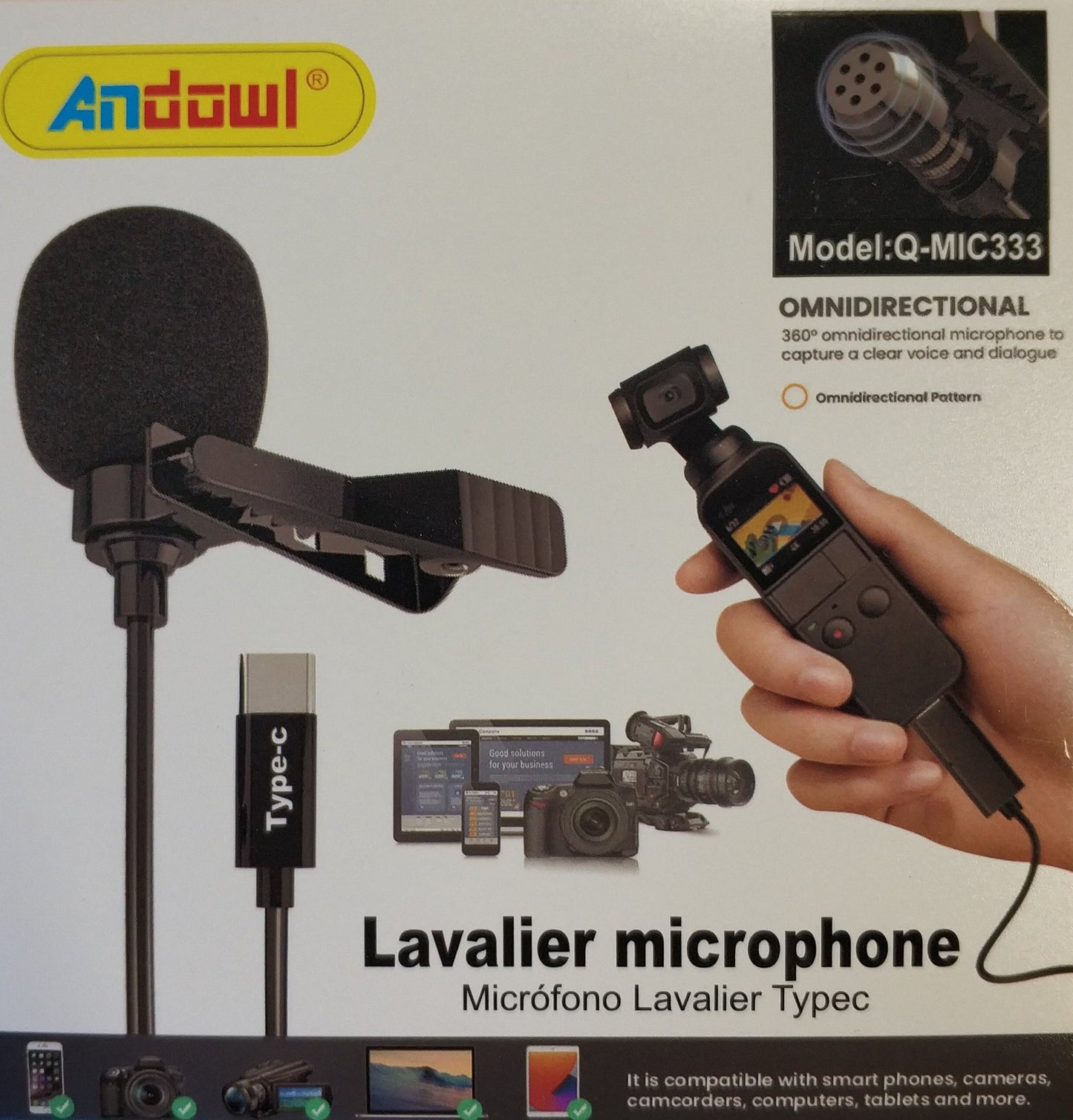 Andowl Q-MIC333 Type-C Lavalier Microphone - Electromann SA
