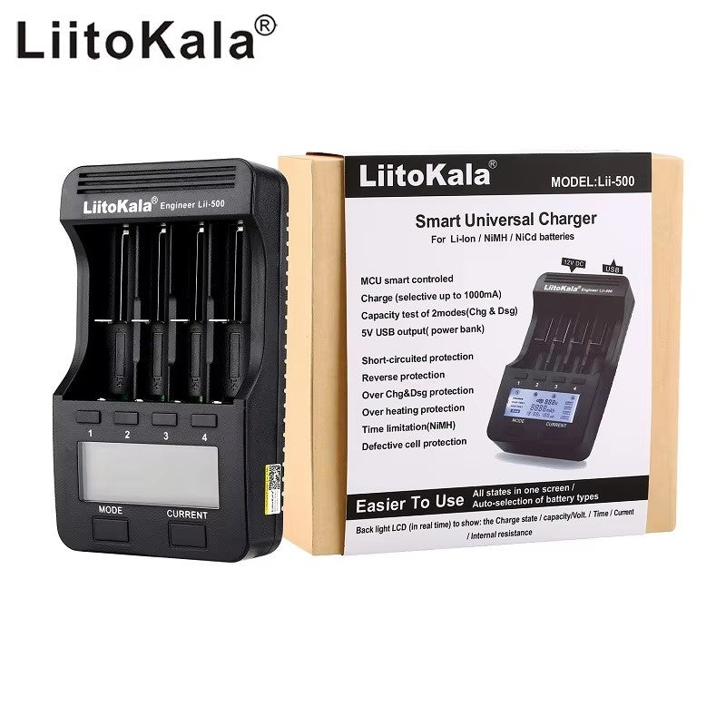 LiitoKala lii-500 LCD 3.7V 1.2V 18650/26650/16340/14500/10440/18500 Lithium Battery Charger - Electromann SA