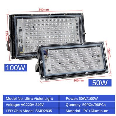 UV Led 100W AC 220V Outdoor Weatherproof IP65 Floodlight - Electromann SA