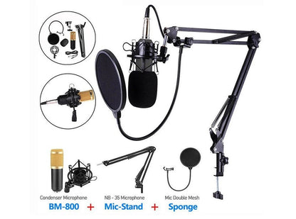 BM800 Condenser Microphone Pro Audio Studio Sound Recording Kit - Professional-Quality Microphone for Clear and Detailed Sound Recording - Electromann SA