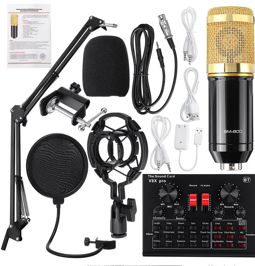 BM800 Condenser Microphone Pro Audio Studio Sound Recording Kit - Professional-Quality Microphone for Clear and Detailed Sound Recording - Electromann SA