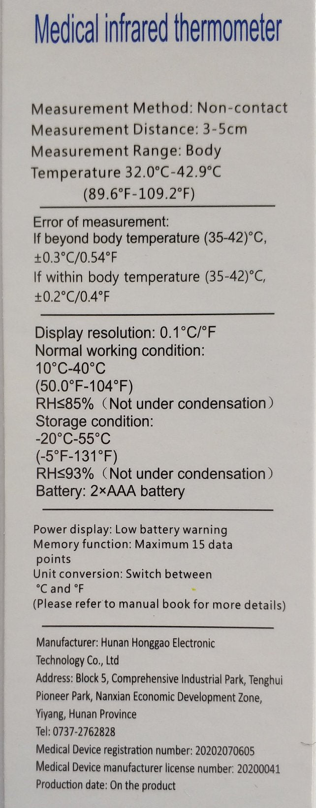 Dikang Non-Contact Medical Infrared Thermometer - Accurate and Safe Body Temperature Measurement - Electromann SA