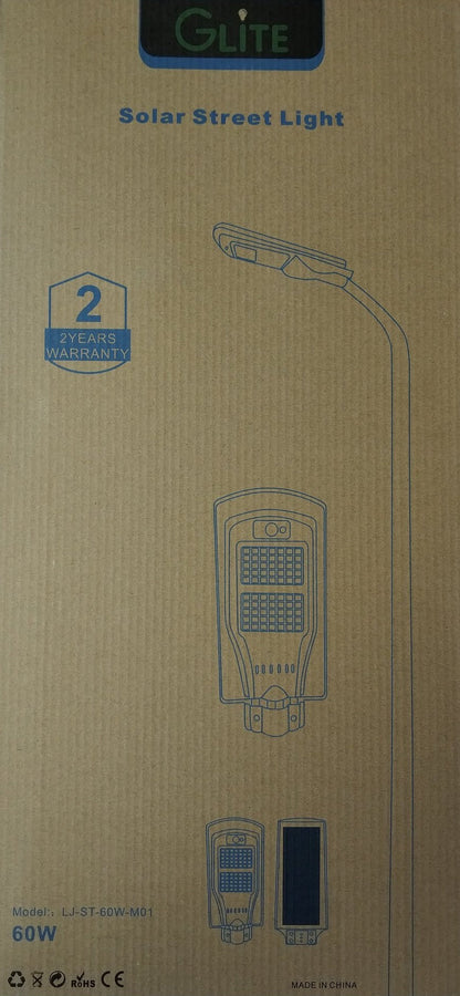 Glite 60watt Solar Powered LED Street/Pole Light - Efficient and Eco-Friendly Outdoor Lighting Solution - Electromann SA