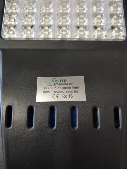 Glite 60watt Solar Powered LED Street/Pole Light - Efficient and Eco-Friendly Outdoor Lighting Solution - Electromann SA