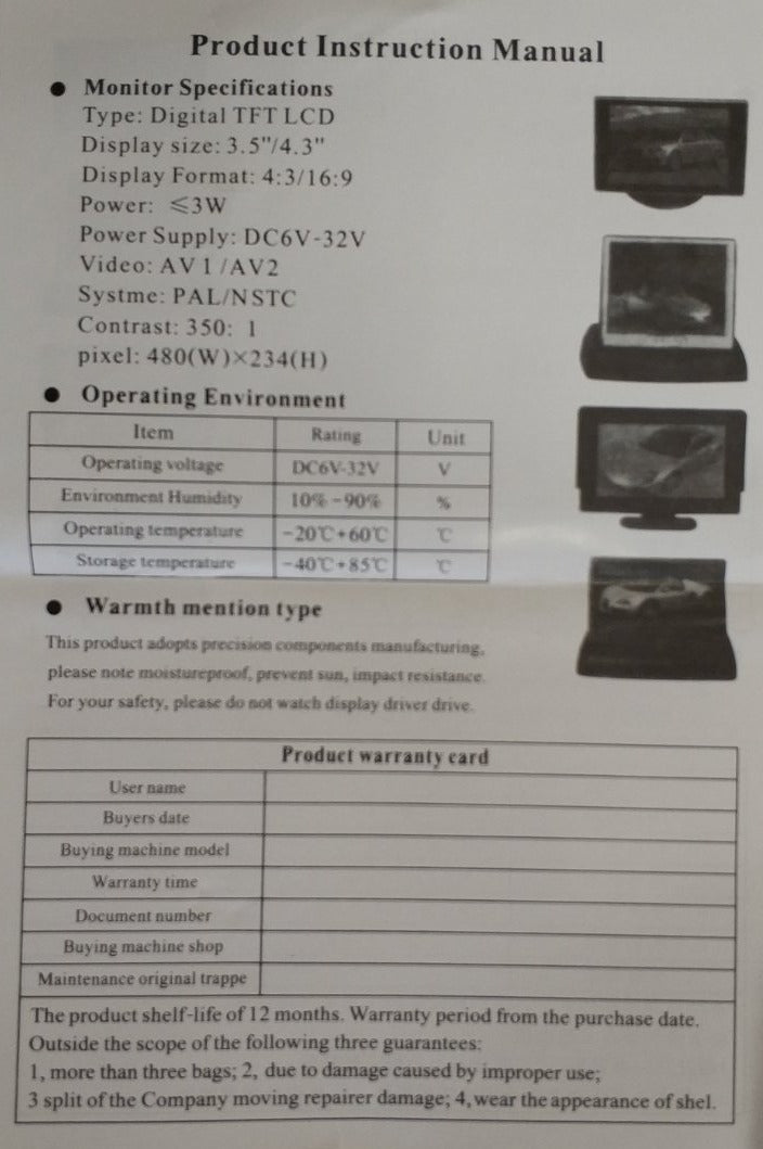 4.3 Inch Wired Rear View Parking Camera Kit - Electromann SA