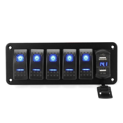 Buy the 6Gang Green Rocker Switch Panel - Control Multiple Devices with Ease - Electromann SA