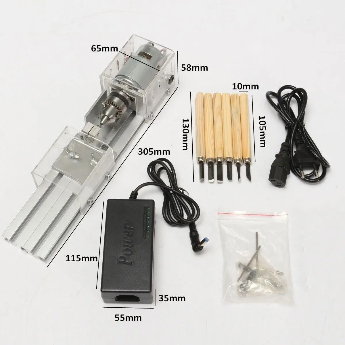 DC 24V Mini Lathe for Beads and Wood Working - Precision Turning and Shaping Tool - Electromann SA
