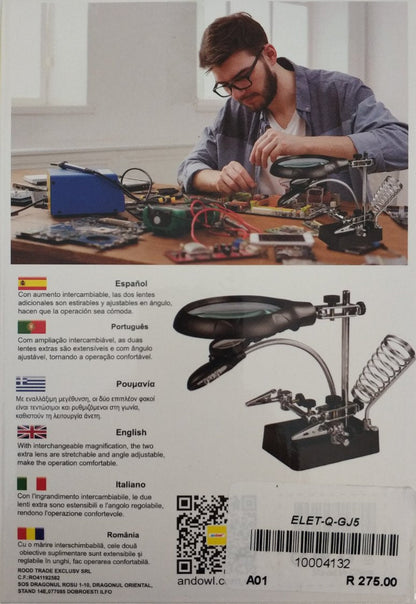 2Led Magnifier Soldering PC Board Stand - Electromann SA