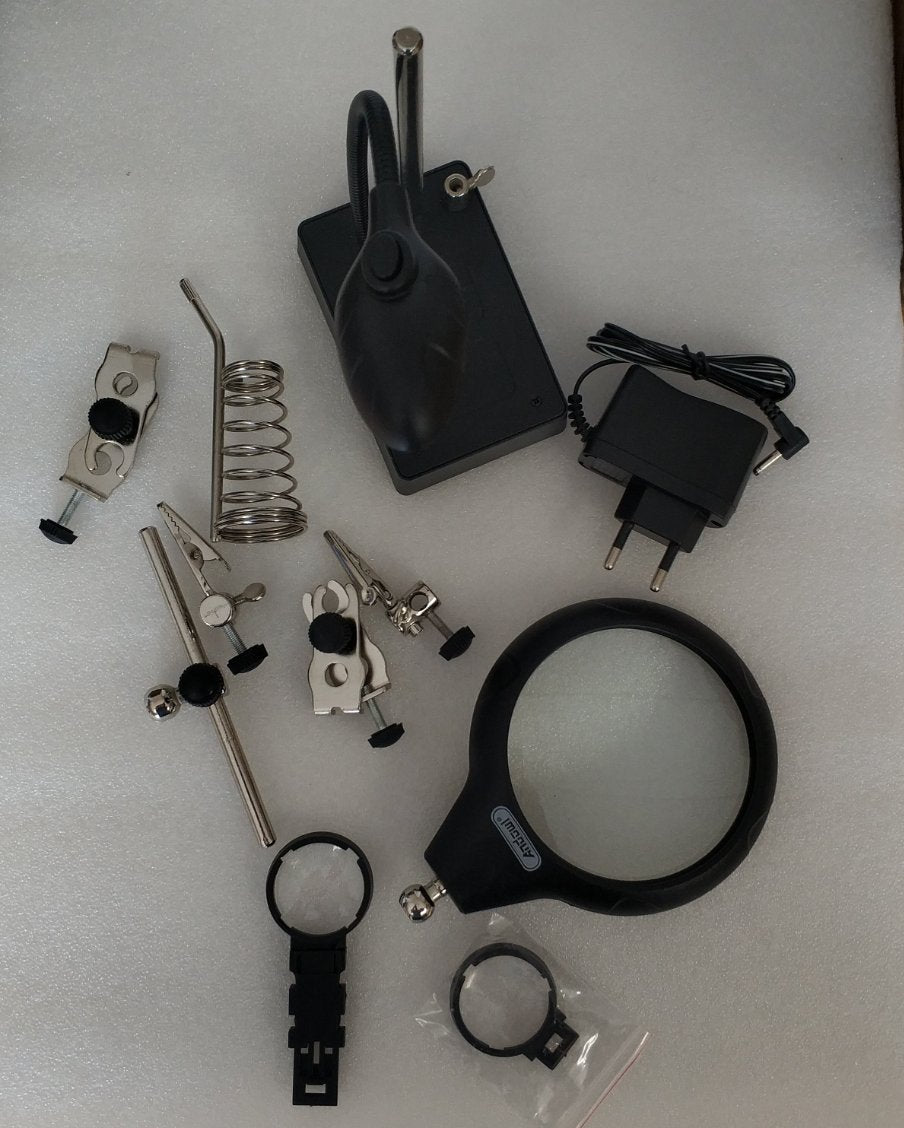 2Led Magnifier Soldering PC Board Stand - Electromann SA