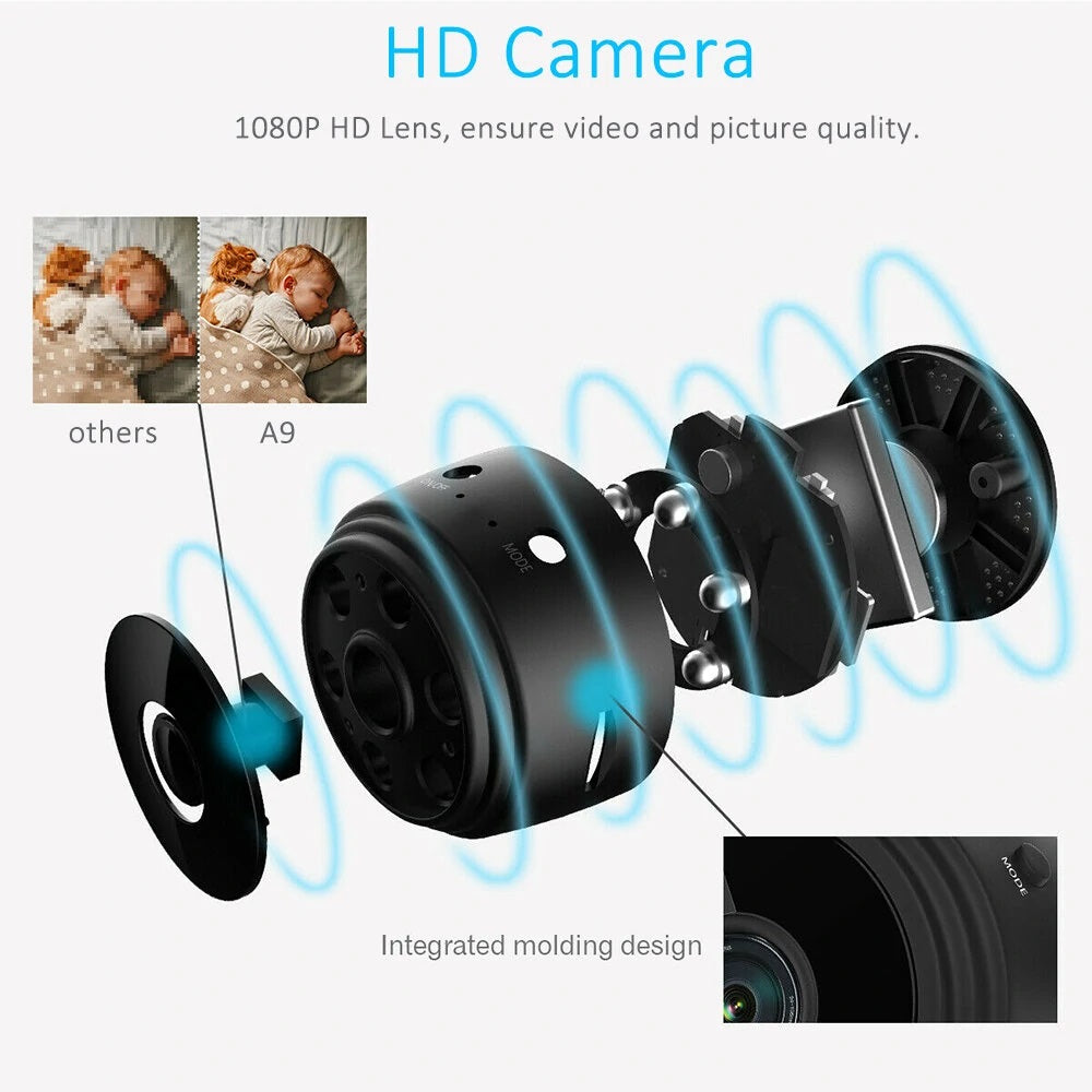A9 1080P HD Mini Wireless WIFI IP Camera DVR - Compact and Versatile Surveillance Device with Remote Access and Night Vision - Electromann SA