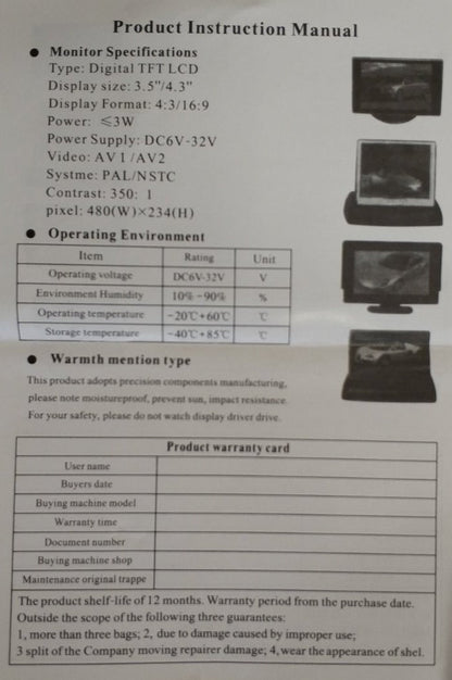 7 Inch Wired Rear View Parking Camera Kit - Electromann SA
