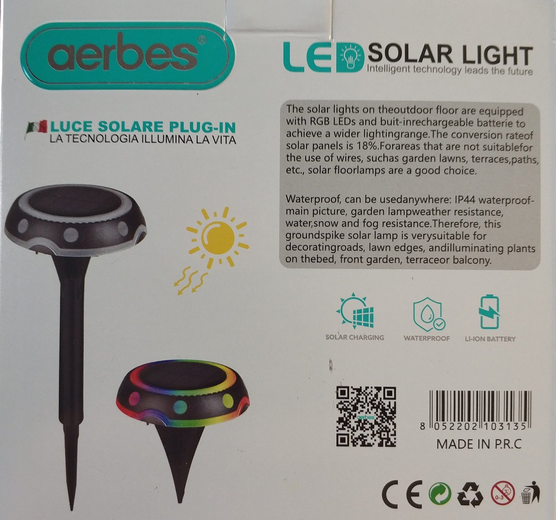 Aerbes AB-TA125 Solar Outdoor Ground LED light - Electromann SA