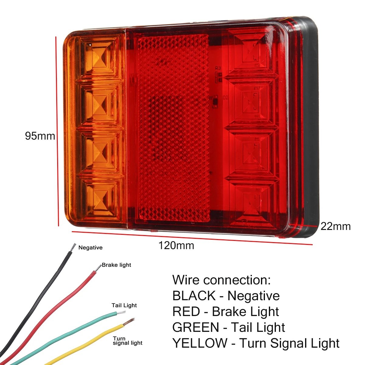 2Pcs Truck and Trailer LED Rear Tail Stop Light RED Amber - Electromann SA