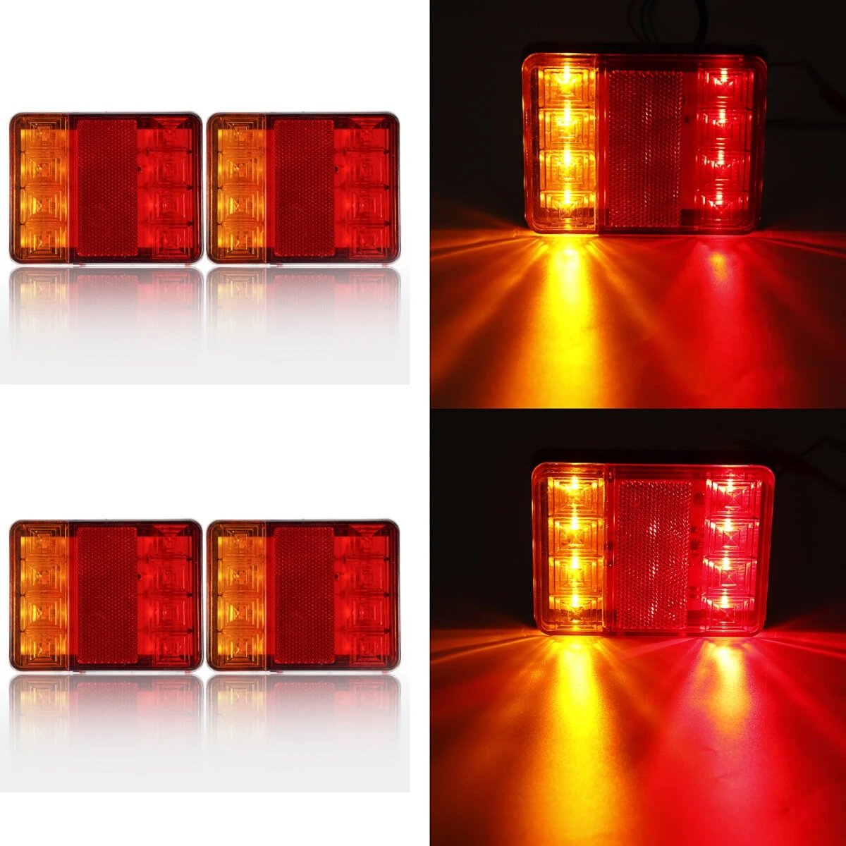 2Pcs Truck and Trailer LED Rear Tail Stop Light RED Amber - Electromann SA