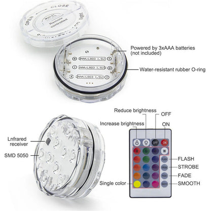 BULK SALE- Buy 10 get 1 FREE RGB Submersible Remote Controlled LED Light - Electromann SA