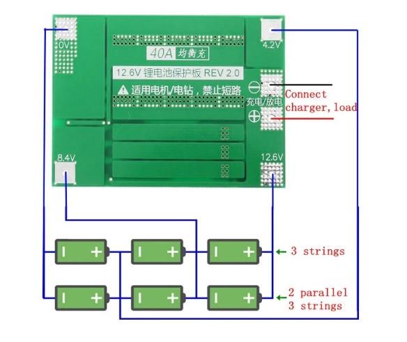 3S 40A 12.6v Li-ion Lithium Battery Charger Protection Board - Electromann SA