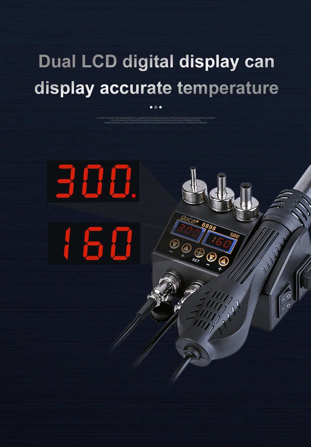 JCD 2 in 1 8898 Soldering Station 750W with LCD Display, Rework Welding Station - Electromann SA