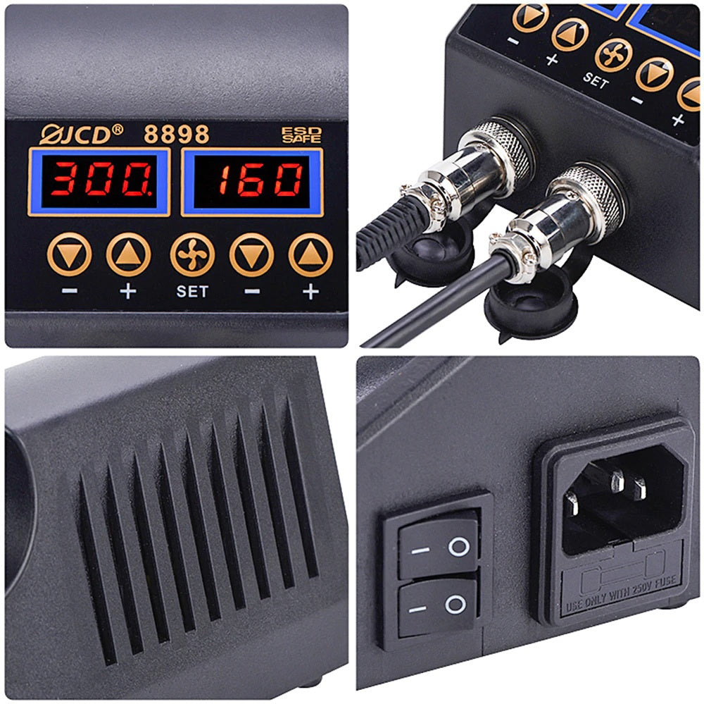 JCD 2 in 1 8898 Soldering Station 750W with LCD Display, Rework Welding Station - Electromann SA