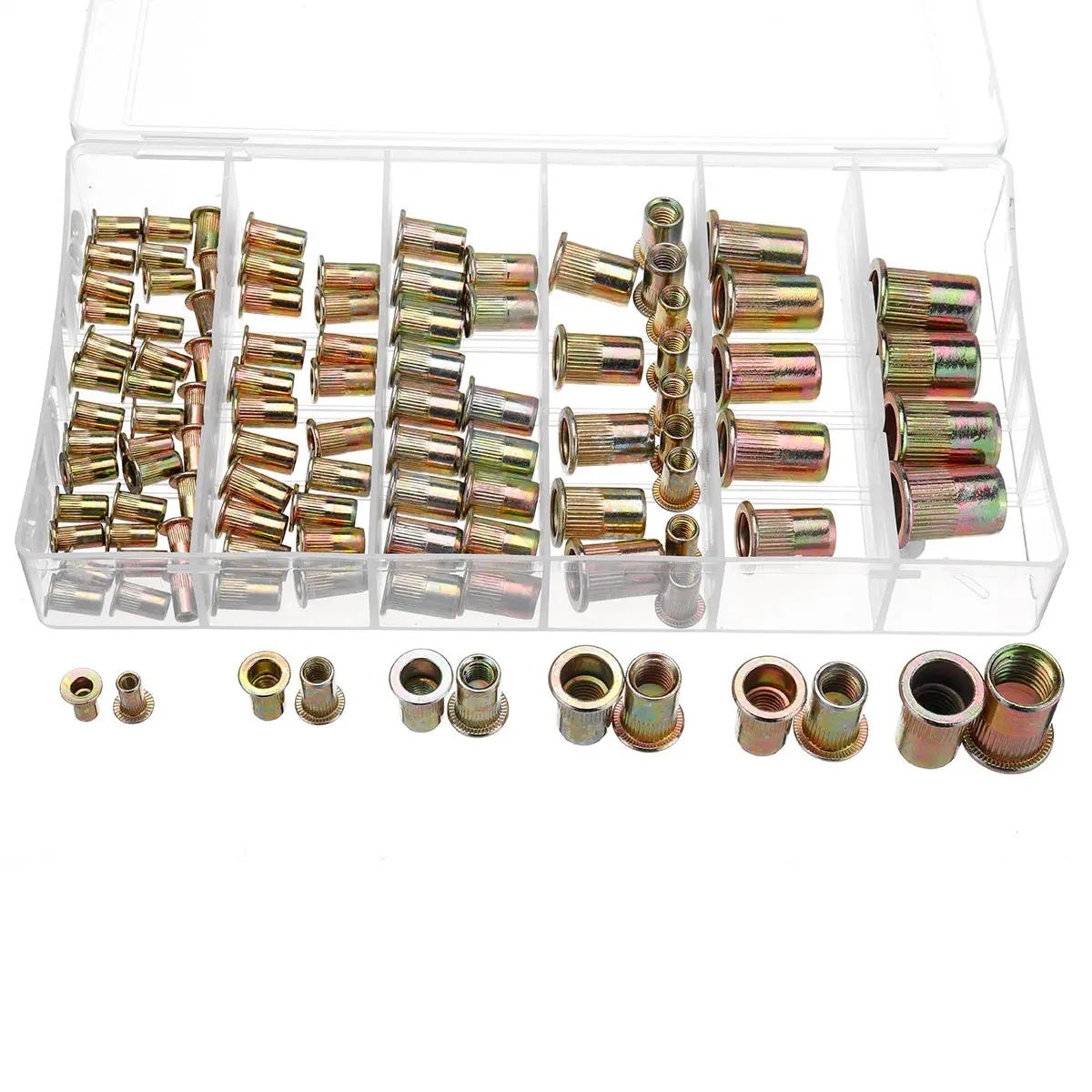 166pcs Blind Rivnut Carbon Steel Flat Head Threaded Insert Nut Kit - Electromann SA