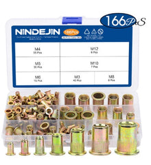 166pcs Blind Rivnut Carbon Steel Flat Head Threaded Insert Nut Kit - Electromann SA