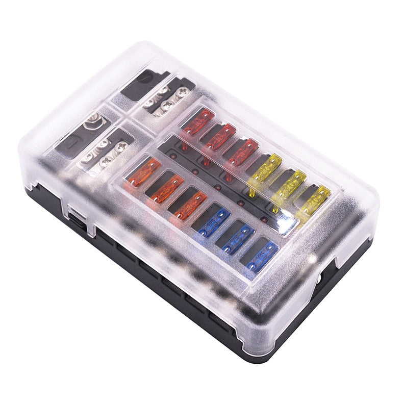 12-32V Car 12Way Fuse Box Holder M5 Stud with LED Indicator Light - Electromann SA