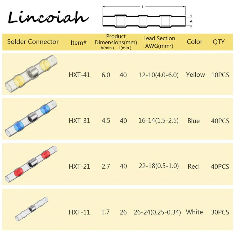 50Pcs Heat Shrink Butt Crimp Solder Seal Electrical Connectors - Electromann SA