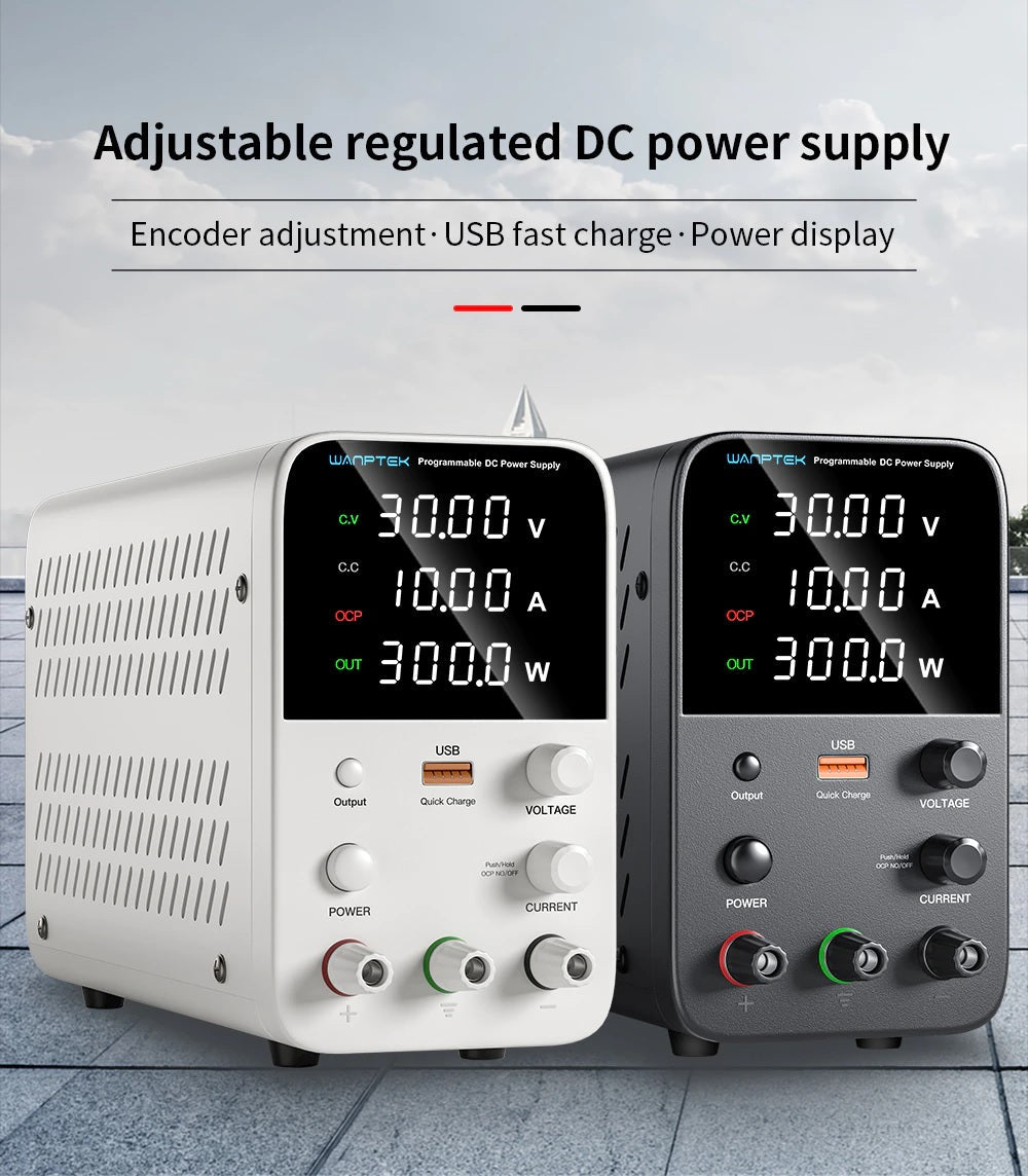 Wanptek Adjustable DC power supply 30V 10A USB Digital Lab Bench Power Supply - Electromann SA