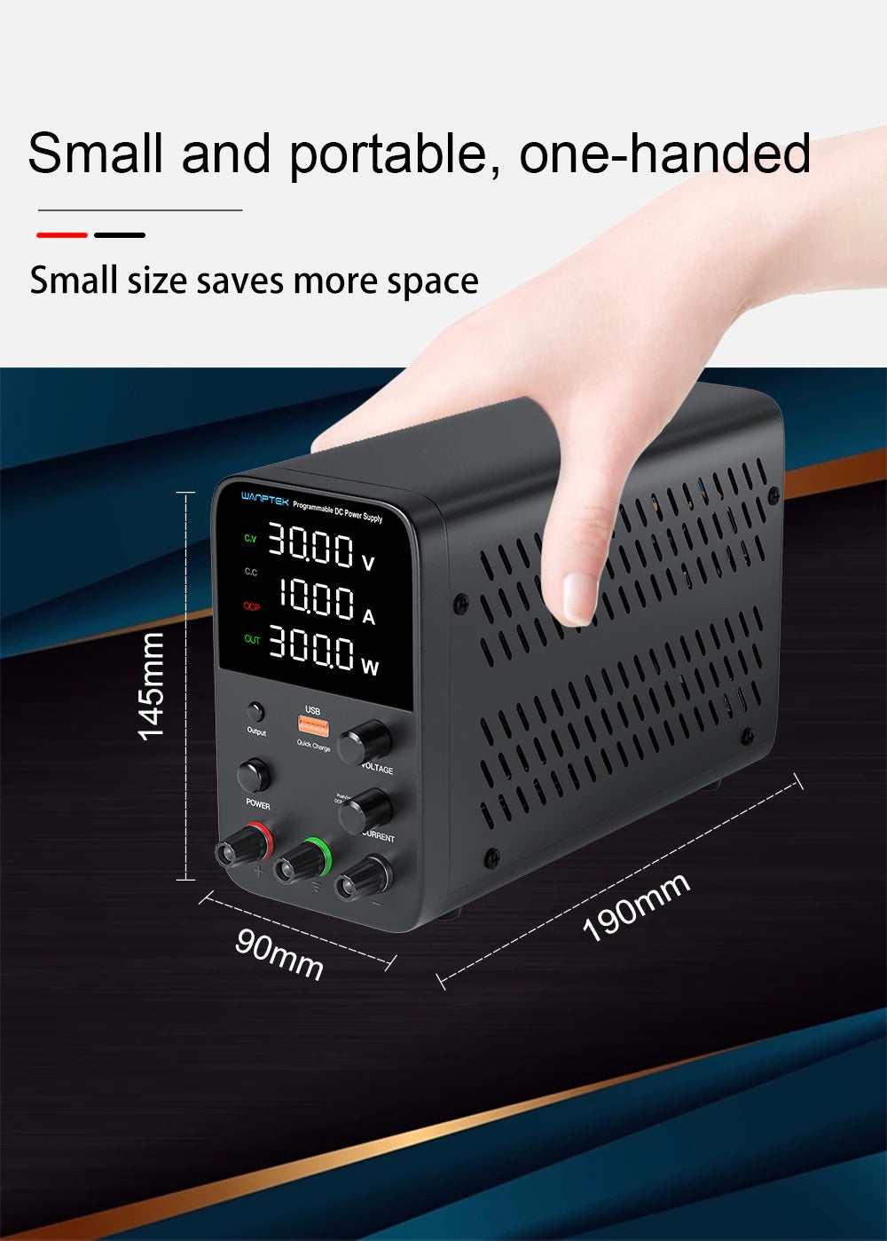 Wanptek Adjustable DC power supply 30V 10A USB Digital Lab Bench Power Supply - Electromann SA