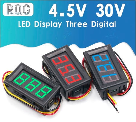 4.5 to 30v 0.56 Inch Mini Green LED Display Panel Voltage Meter - Electromann SA