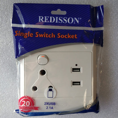 REDISSON 4x4 Single Switched Wall Socket with 2 USB Ports - Electromann SA