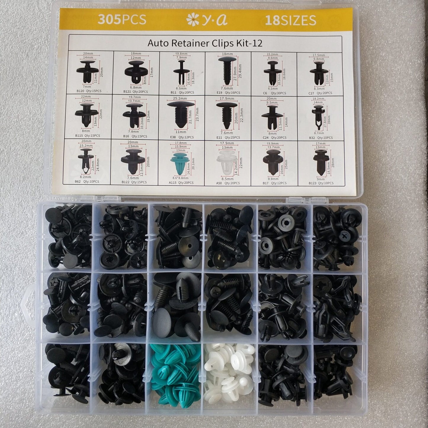 305 pcs 18 Types Plastic Car Body Push Pin Fastener Clip Kit - Electromann SA