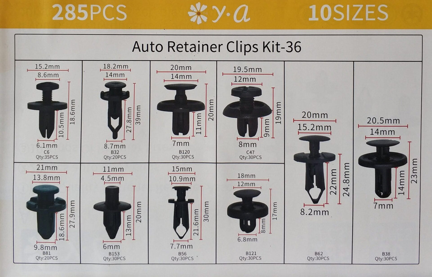 285 pcs 10 Types Plastic Car Body Push Pin Fastener Clip Kit - Electromann SA
