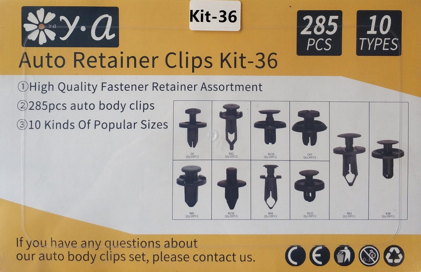 285 pcs 10 Types Plastic Car Body Push Pin Fastener Clip Kit - Electromann SA