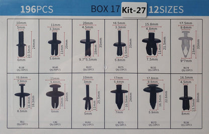 196 pcs 12 Types Plastic Car Body Push Pin Fastener Clip Kit - Electromann SA
