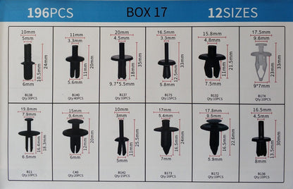 196 pcs 12 Types Plastic Car Body Push Pin Fastener Clip Kit - Electromann SA