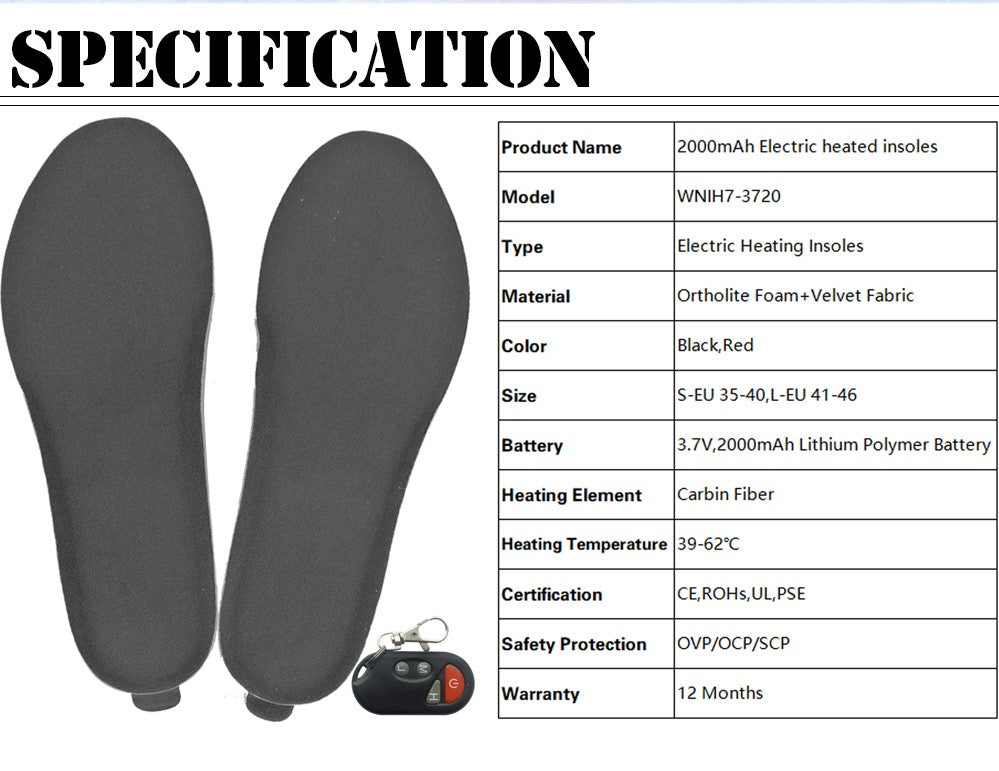 USB Remote Controlled Electric Heated Shoe Insole Kit - Keep Your Feet Warm in Cold Weather - Electromann SA