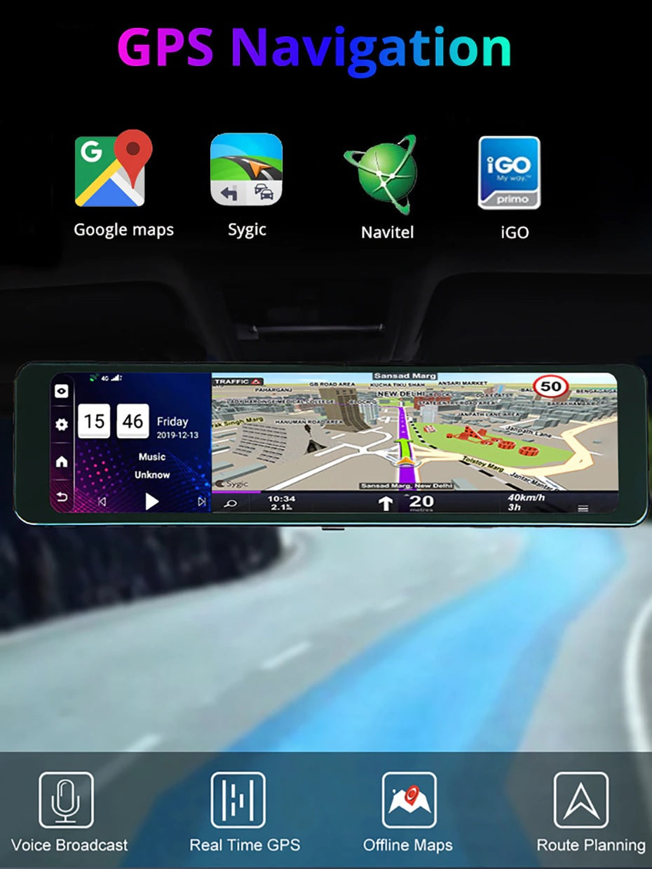 Bluavido 4G ADAS 12" Android Car Mirror Dash Camera GPS Navigator - Electromann SA
