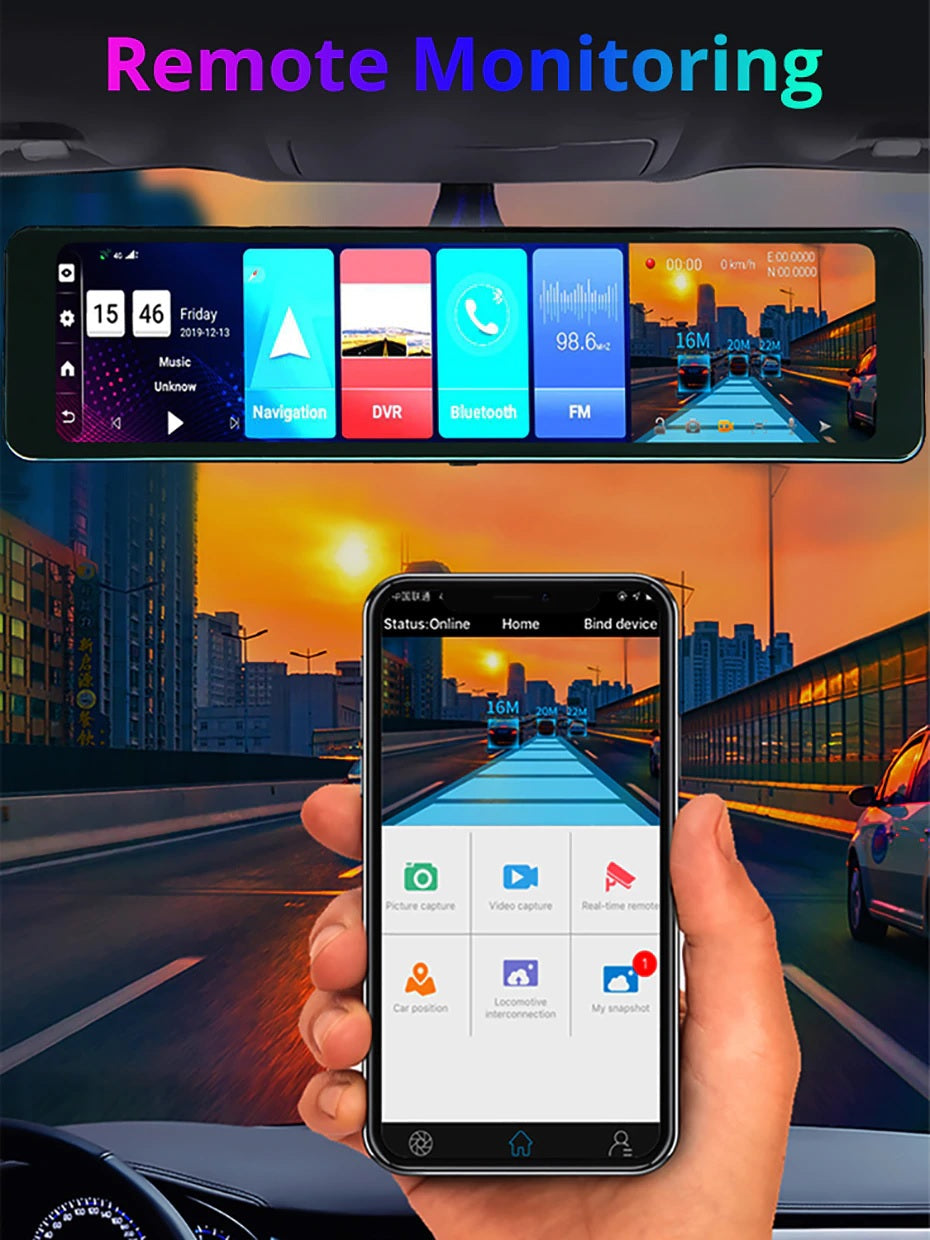 Bluavido 4G ADAS 12" Android Car Mirror Dash Camera GPS Navigator - Electromann SA