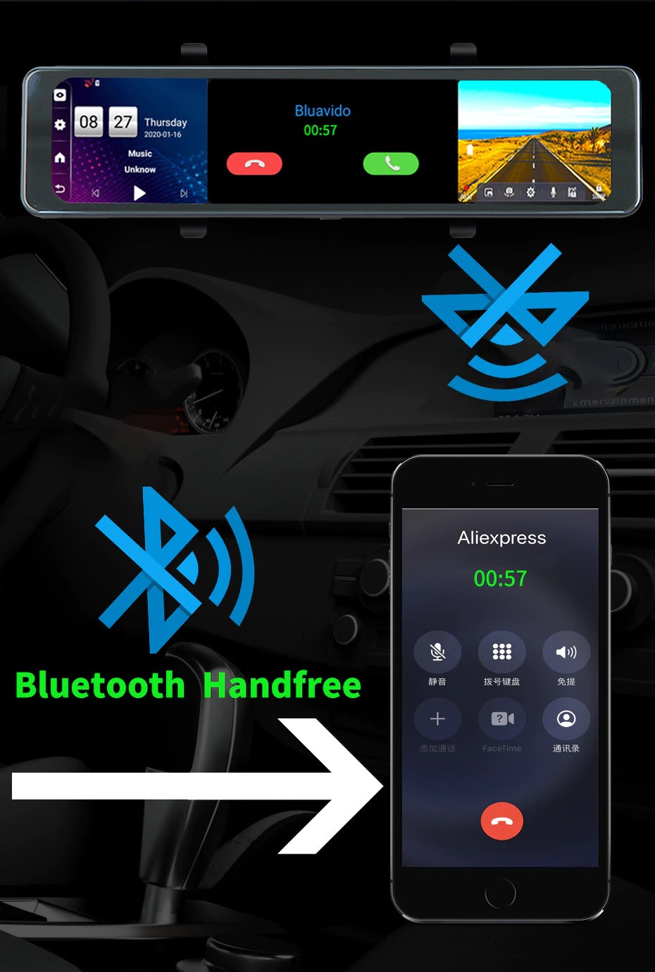 Bluavido 4G ADAS 12" Android Car Mirror Dash Camera GPS Navigator - Electromann SA