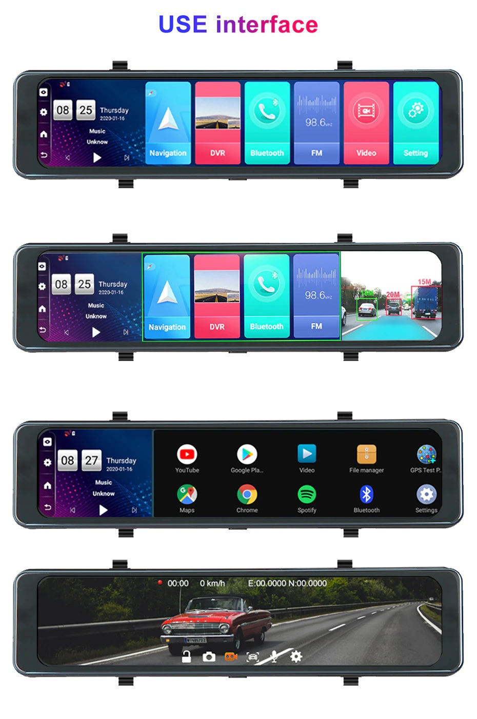 Bluavido 4G ADAS 12" Android Car Mirror Dash Camera GPS Navigator - Electromann SA