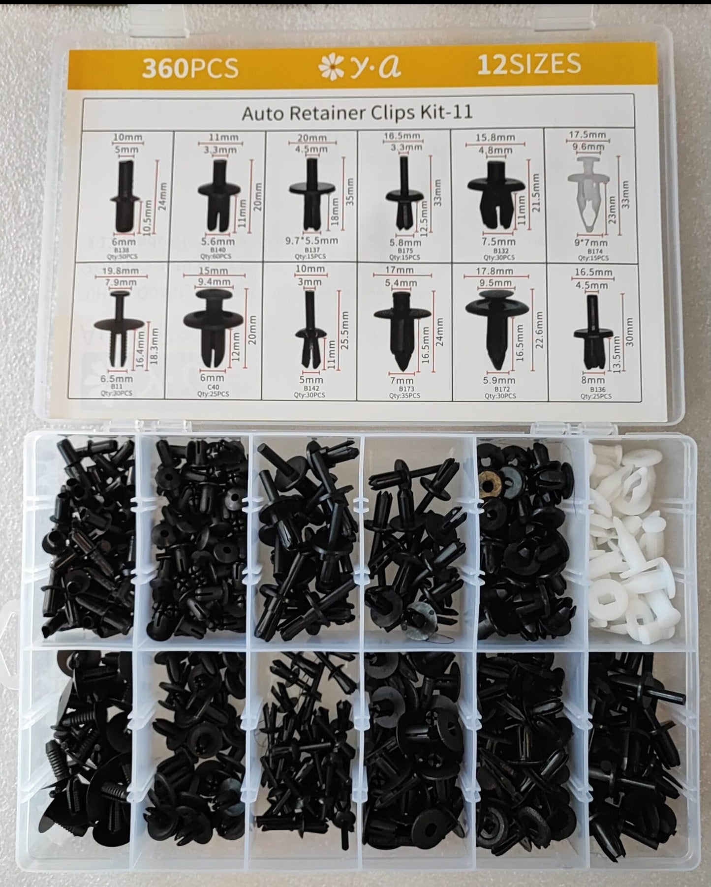 360pcs 12 Types Plastic Car Body Push Pin Fastener Clip Kit - Electromann SA