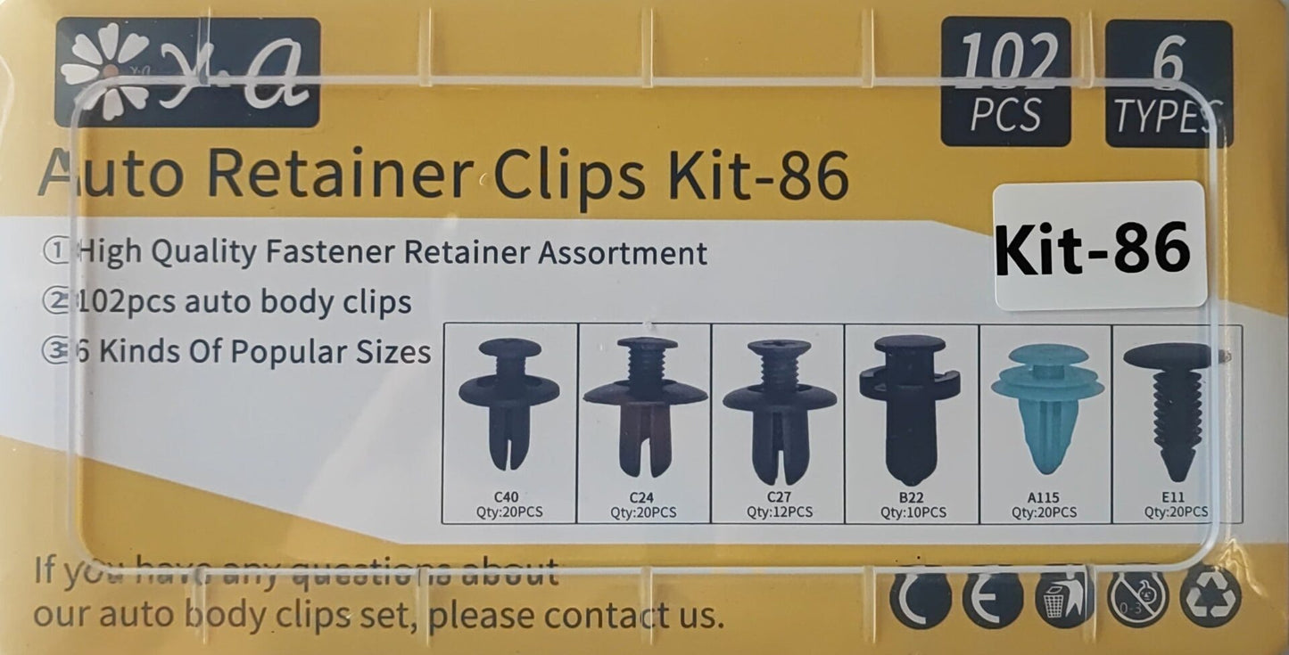 102pcs 6 Types Plastic Car Body Push Pin Fastener Clip Kit - Electromann SA