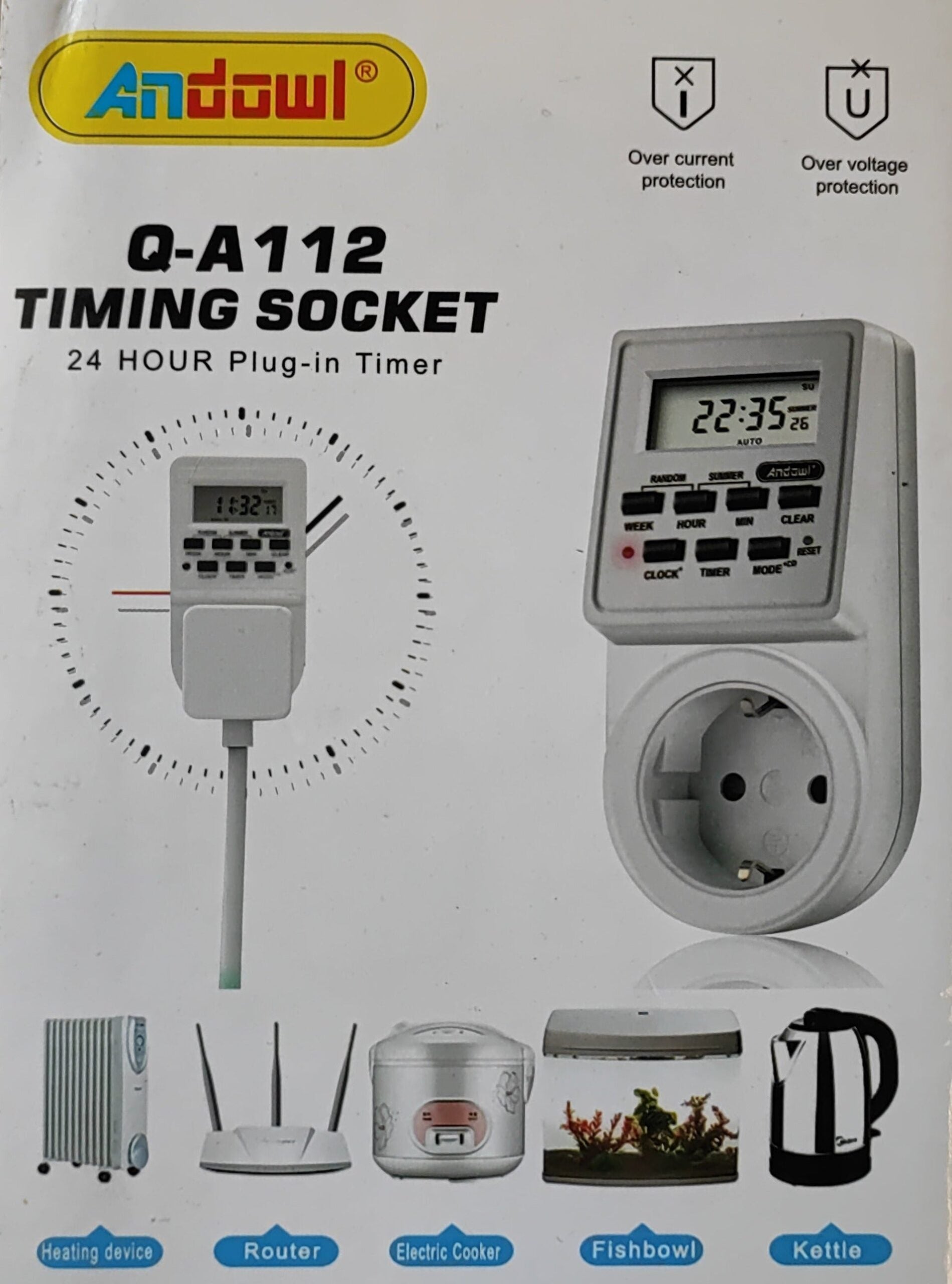 Andowl Q-A112 220V 24 Hour Programmable Digital LCD Power Timer Switch - Electromann SA
