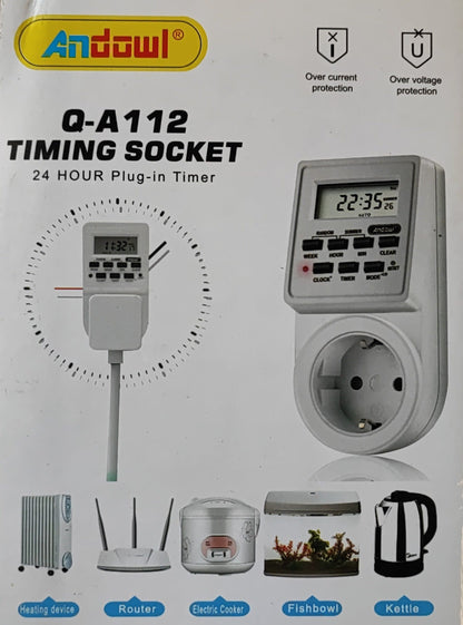 Andowl Q-A112 220V 24 Hour Programmable Digital LCD Power Timer Switch - Electromann SA