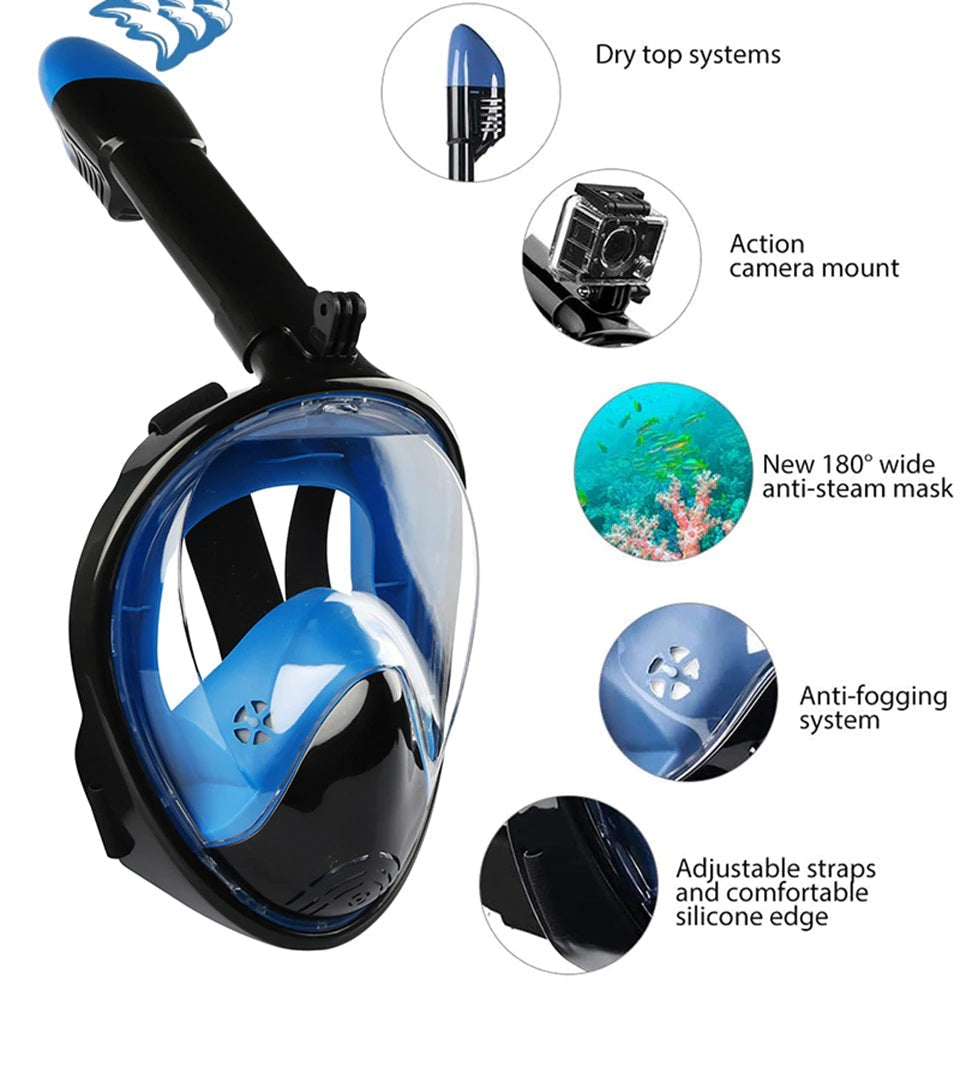 Underwater Scuba Diving Snorkling Anti Fog Full Face Mask - Electromann SA